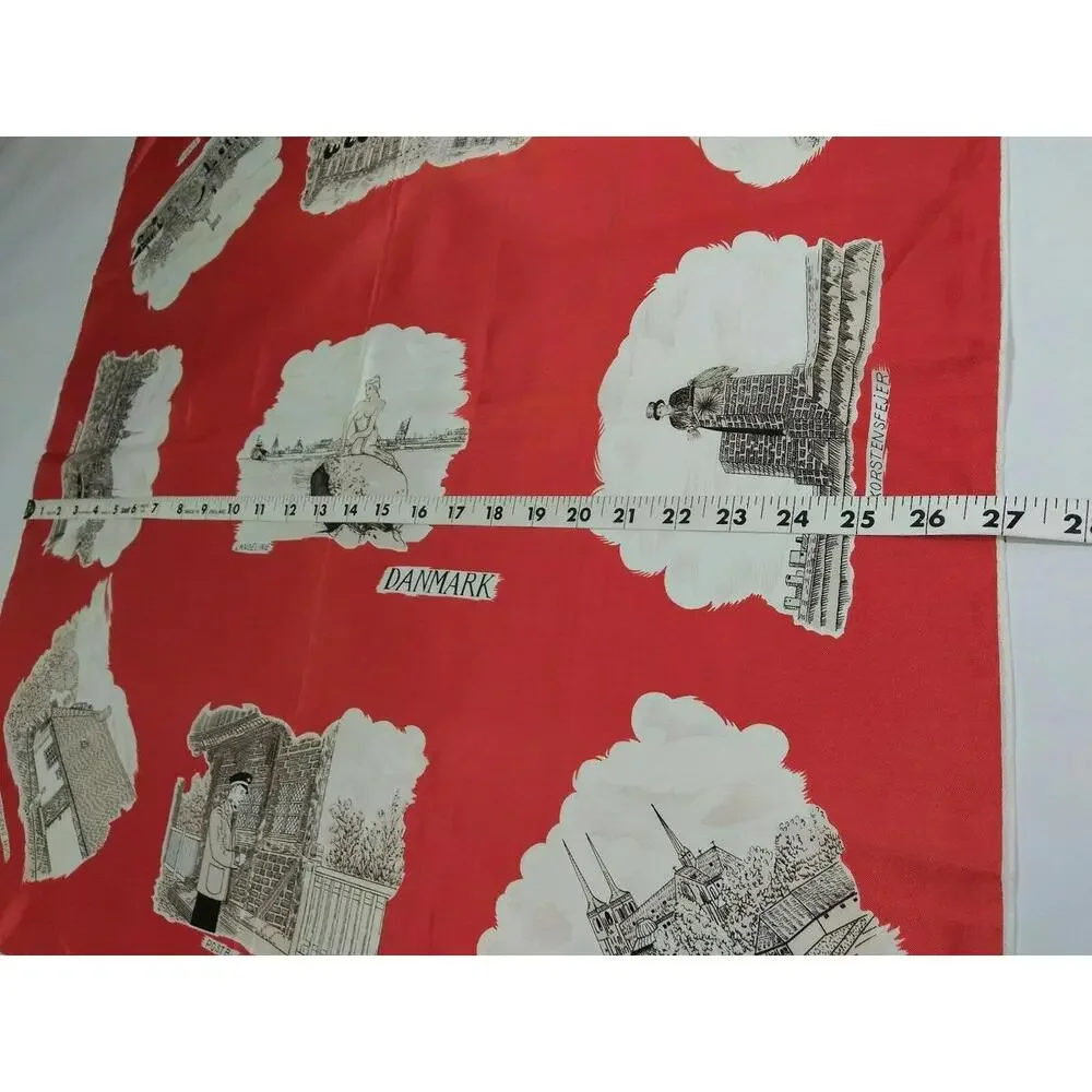1950s Denmark Red Square Scarf Naked Lady 60s DANMARK LIVGARD TRIACETAT POSTBUD